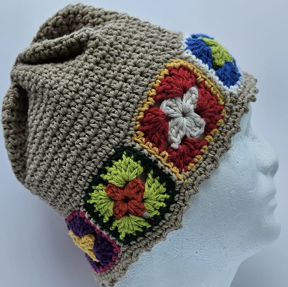 %100 Handmade  Granny Square Crochet 🧶 Beige  Women's Beanie